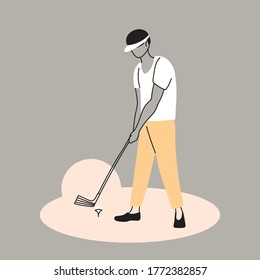hombre atlético practicando golf, jugando al diseño de ilustraciones de vector de golf