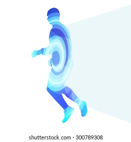 Man athletic stretching exercise warm up silhouette vector background colorful concept made of transparent curved shapes