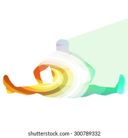 Man athletic stretching exercise warm up silhouette vector background colorful concept made of transparent curved shapes