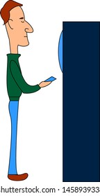 Man at the atm, illustration, vector on white background.