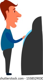 Mann am Geldautomaten, Illustration, Vektorgrafik auf weißem Hintergrund.