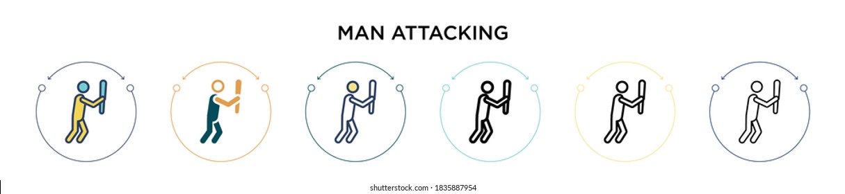 Man attacking icon in filled, thin line, outline and stroke style. Vector illustration of two colored and black man attacking vector icons designs can be used for mobile, ui, web