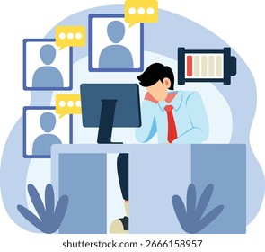 Ilustração de reunião de vídeo on-line de participação do homem