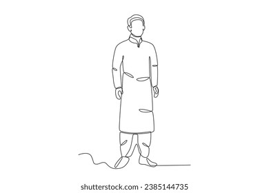 A man attends a Lohri celebration. Lohri one-line drawing