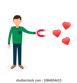 Man attracting the heart with a magnet vector illustration.