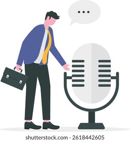 man with audio device for podcast content advertisement

