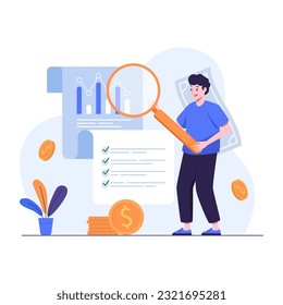 Man audit tax research analysis on financial report