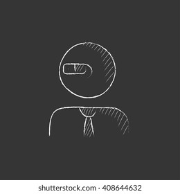 Man in augmented reality glasses. Drawn in chalk icon.
