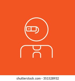 Man in augmented reality glasses line icon for web, mobile and infographics. Vector white icon isolated on red background.