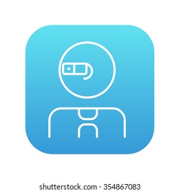 Man in augmented reality glasses line icon for web, mobile and infographics. Vector white icon on the blue gradient square with rounded corners isolated on white background.