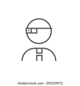Hombre con un icono de línea de gafas de realidad aumentada.
