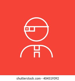 Man in augmented reality glasses line icon.
