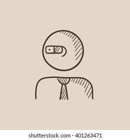 Man in augmented reality glasses sketch icon.