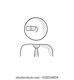 Man in augmented reality glasses vector sketch icon isolated on background. Hand drawn Man in augmented reality glasses icon. Man in glasses sketch icon for infographic, website or app.