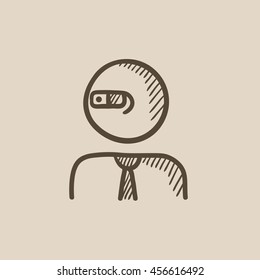 Man in augmented reality glasses vector sketch icon isolated on background. Hand drawn Man in augmented reality glasses icon. Man in glasses sketch icon for infographic, website or app.