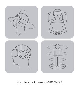 man with augmented reality visor and accessories over gray squares and white background. vector illustration