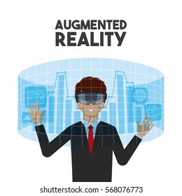 man with augmented reality visor over white background. colorful design. vector illustration 