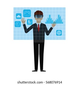 man with augmented reality visor over white background. colorful design. vector illustration 