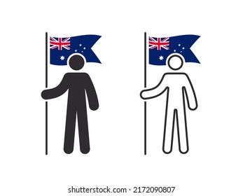 Man With Australian Flag. The Human With The Flag Of The Country In His Hand. Vector Images