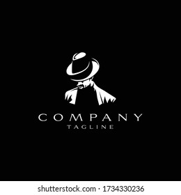 The Man Avatar Artwork Detective Agent Criminal Business Investigation Black Background Outline