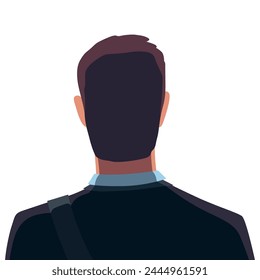 Man avatar back view. Press conference, reporter is interviewing