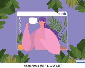 Man avatar with bubble on website in video chat design, Call online conference and webcam theme Vector illustration