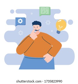 Avatar masculino con burbujas y diseño de bombillas, marketing digital y tema del ecommerce Ilustración vectorial