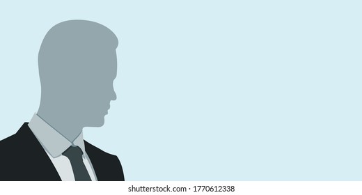 Man avatar. Business mock up template model profile. Career person entrepreneurship. Employee promotion. Illustration advertisement. Flat color silhouette vector. Service banner.