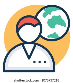 
A man avatar by globe side symbolising global person
