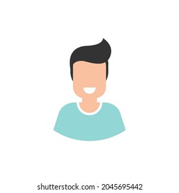 man avatar. cartoon guy with black hair and happy smile.  flat icon on blue background. user person character. vector illustration.