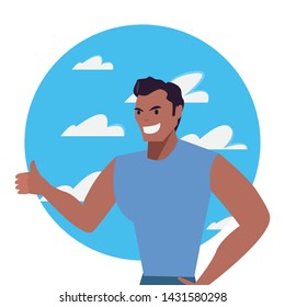 man avatar character sky background