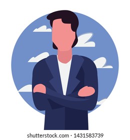 man avatar character sky background