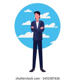 man avatar character sky background