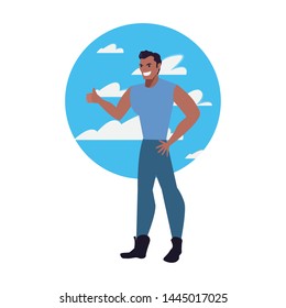 man avatar character sky background