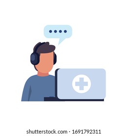 Avatar de hombre con diseño de icono de tipo plana de laptop cruzada clínica de atención médica de emergencia clínica y tema del paciente Ilustración vectorial