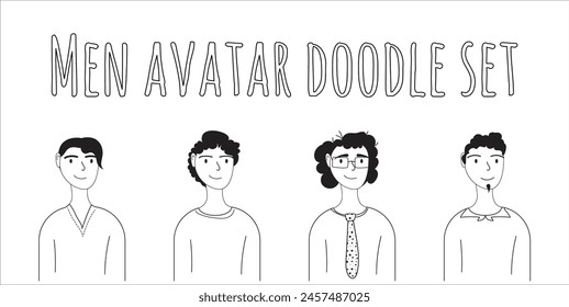 Man avatar doodle set. Flat illustration.