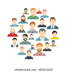 Man avatar flat icons set on circle. Man avatar vector illustration for design and web isolated on white background