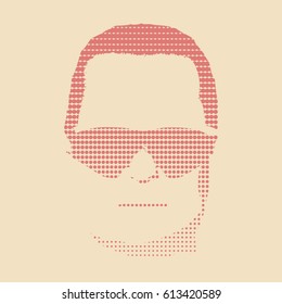 Man avatar front view. Isolated male face silhouette or icon. Vector illustration. Portrait with sunglasses. Halftone style