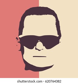 Man avatar front view. Isolated male face silhouette or icon. Vector illustration. Portrait with sunglasses