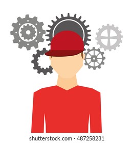 man avatar with gears machine icon vector illustration design