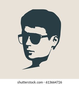 Man avatar. Half turn view. Isolated male face silhouette or icon. Vector illustration. Portrait with sunglasses