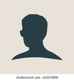 Man avatar. Half turn view. Isolated male face silhouette or icon. Vector illustration. Portrait with sunglasses