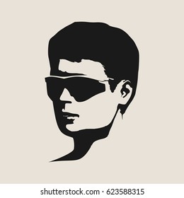 Man avatar. Half turn view. Isolated male face silhouette or icon. Vector illustration. Portrait with sunglasses