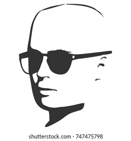 Man avatar half turn view. Male face silhouette or icon. Portrait with sunglasses