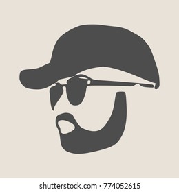 Man avatar. Half turn view. Silhouette of man that wearing hat and sunglasses
