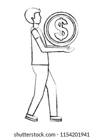 man avatar holding coin dollar money