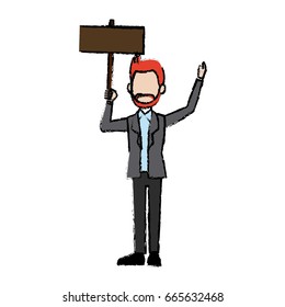 man avatar holidng singboard empty campaing