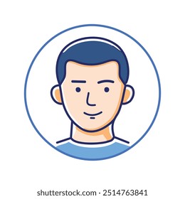 Man avatar icon. Simple line art icon of a smiling man with short hair. Perfect for user profiles, social media, and online platforms.