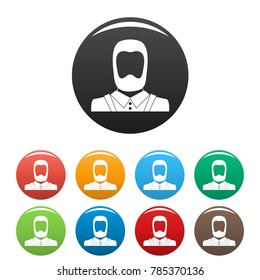 Man avatar icons set in simple style many color circle isolated on white background