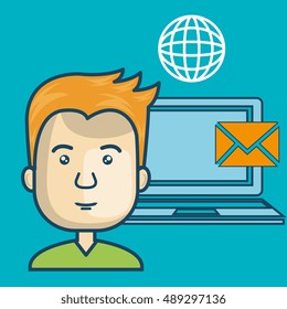 man avatar with laptop computer